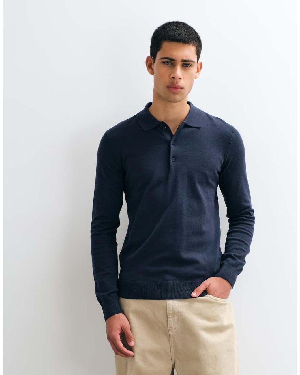 Blend Blue Knitted Polo Shirt for men