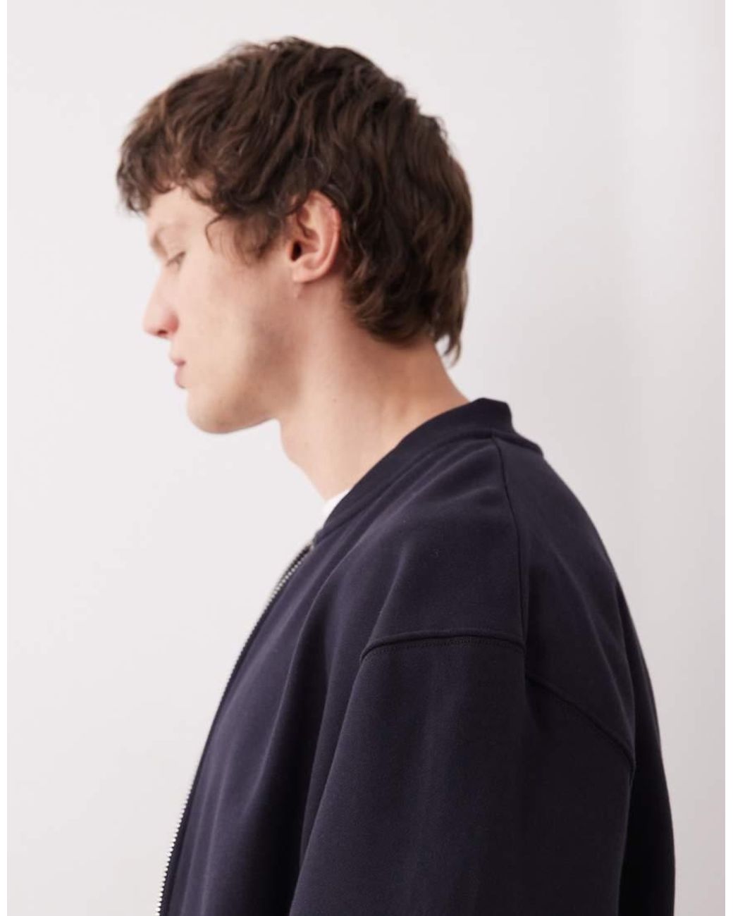 ASOS Blue Oversized Heavyweight Jersey Bomber Jacket for men