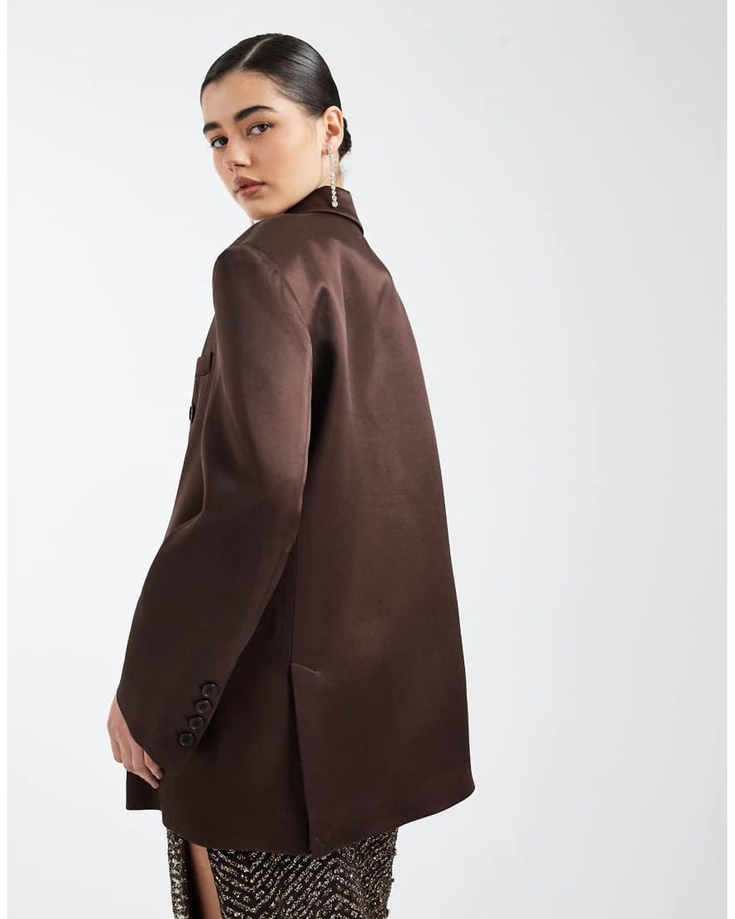 ASOS Brown Oversized Double Breasted Satin Blazer