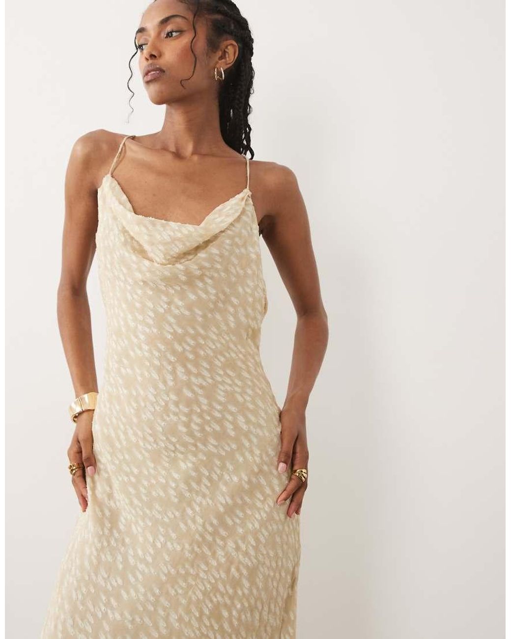 Mango Natural Textured Cowl Neck Maxi Dress