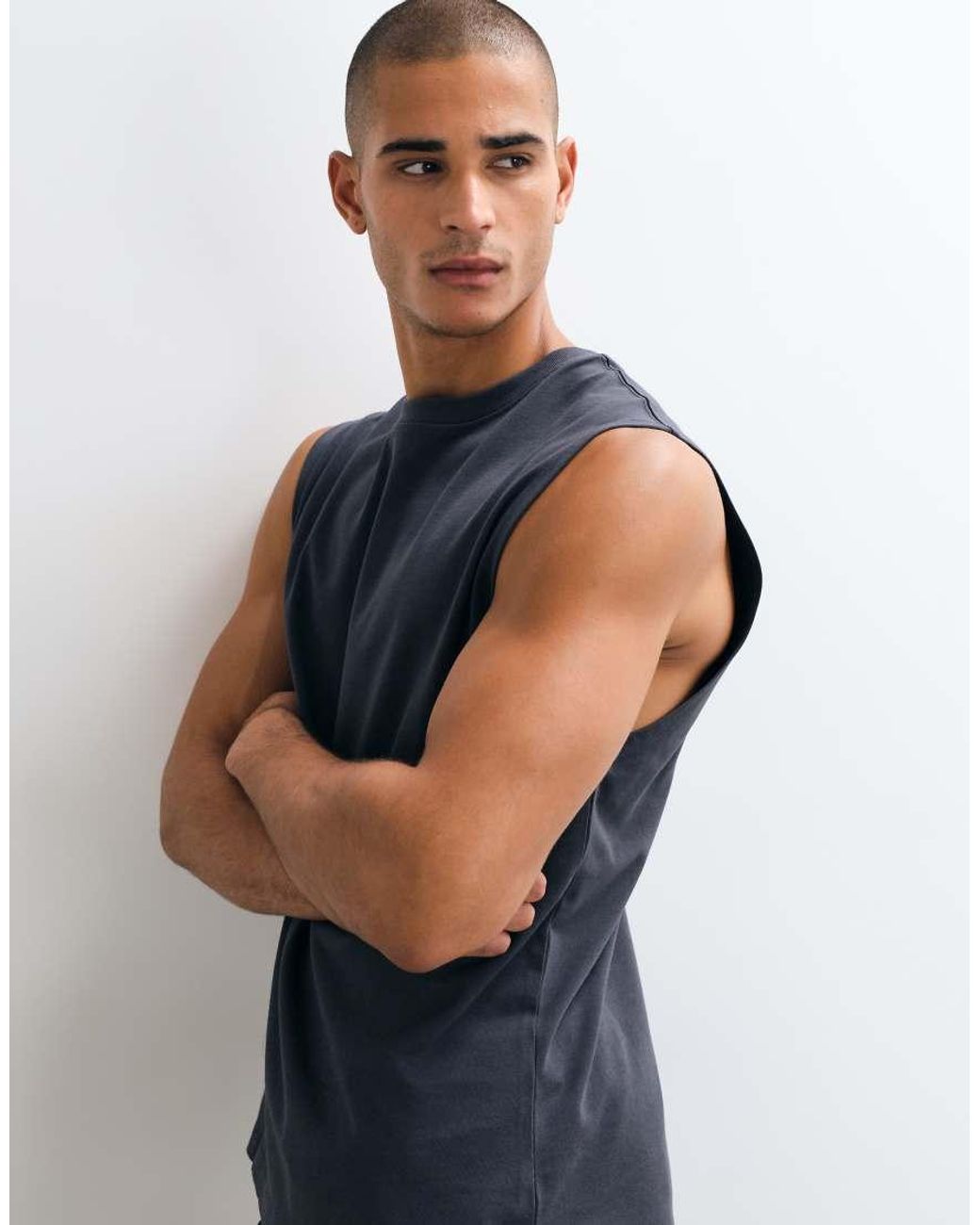 4505 Blue Icon Cotton Oversized Pump Training Tank With Quick Dry Finish for men