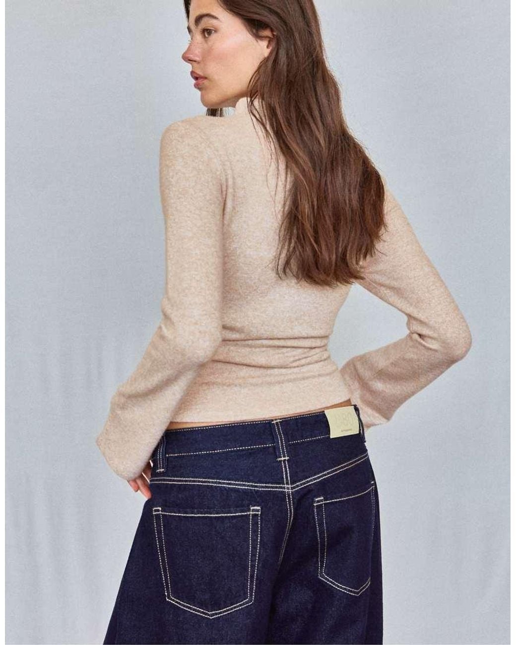 Stradivarius Blue Button Funnel Neck Sweater