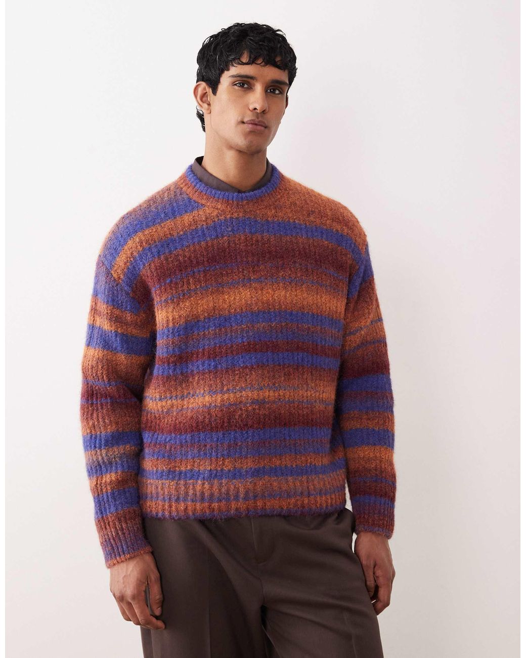 Pull en maille rayée teinte par section Weekday pour homme en coloris Red