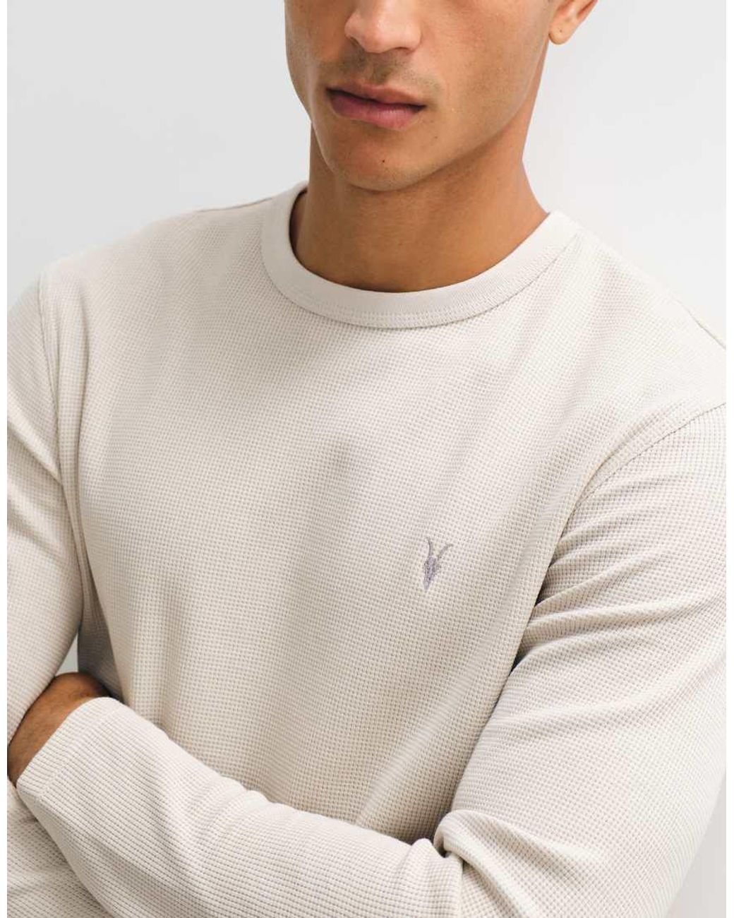 AllSaints Natural Ellis Long Sleeve Waffle Logo T-shirt for men