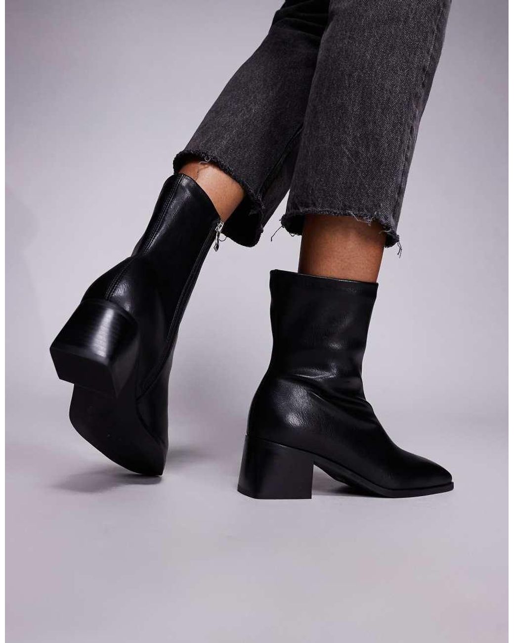 SIMMI Black Simmi London Nimer Wide Fit Block Heeled Mid Ankle Boots