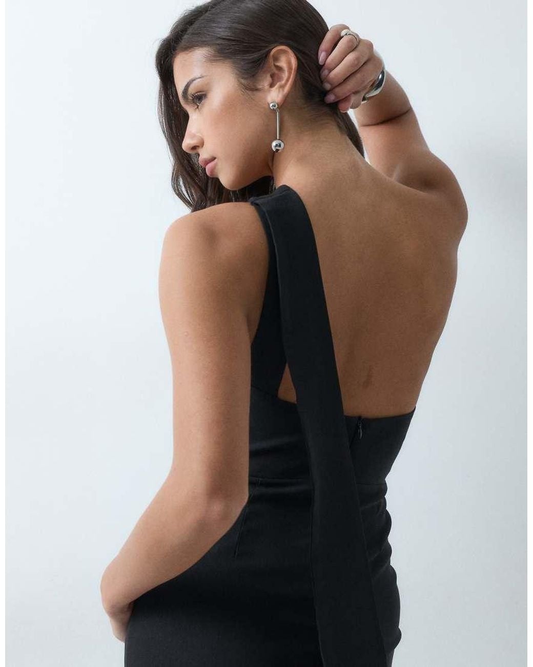 Vesper Blue Bengaline One Shoulder Drape Detail Maxi Dress