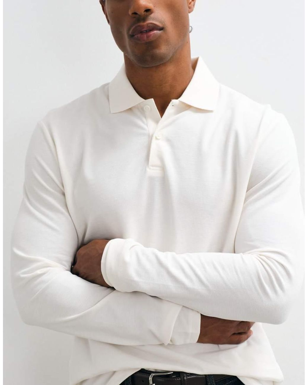 ASOS White Essentials Regular Fit Long Sleeve Polo for men