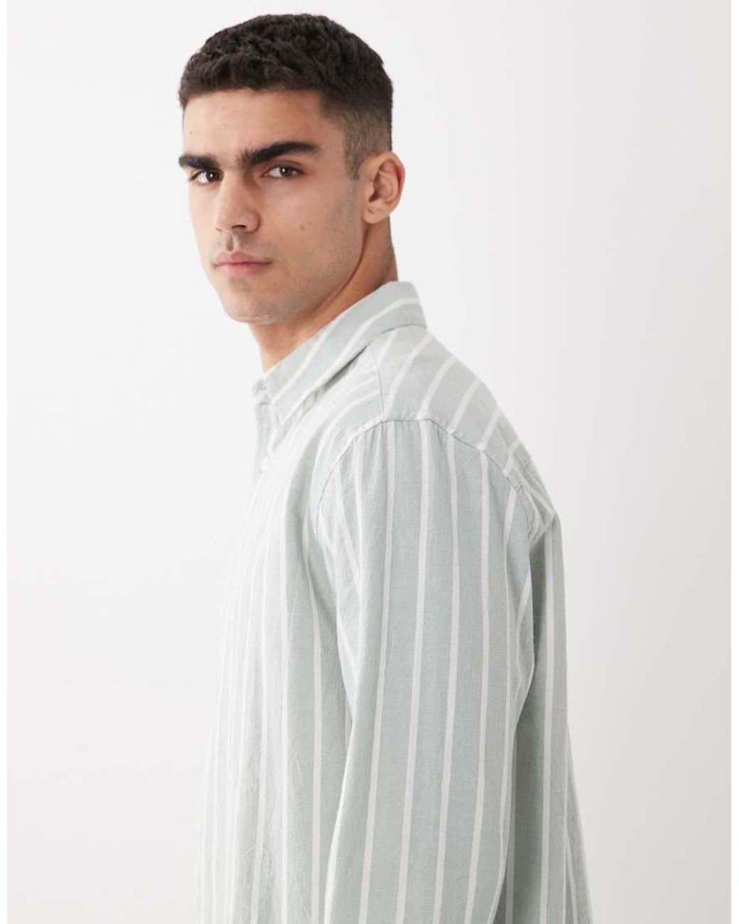 ASOS Gray Relaxed Linen Look Stripe Shirt for men