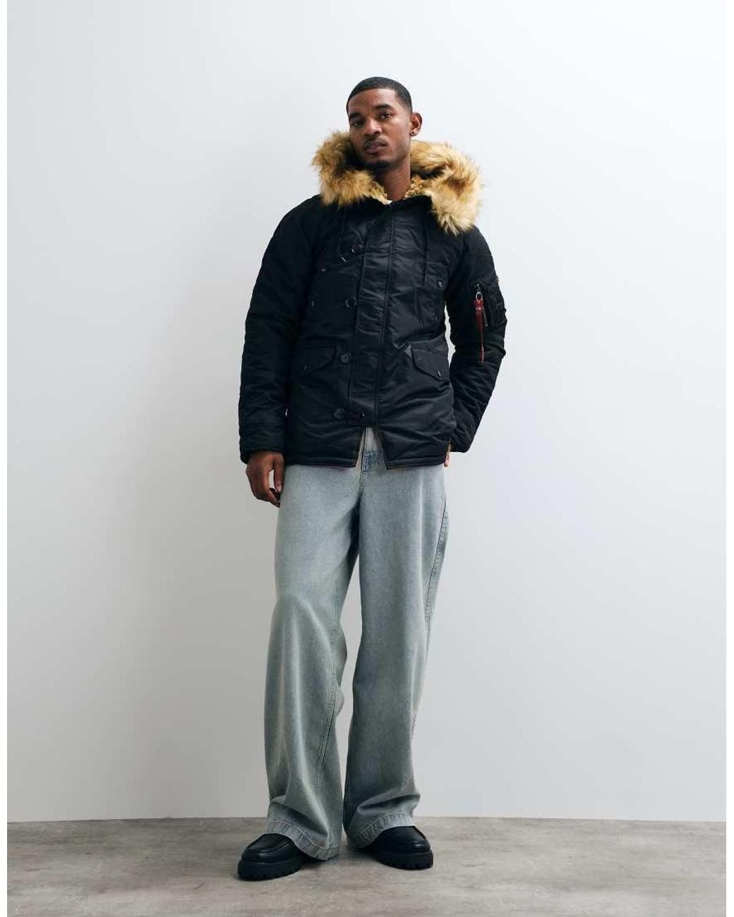 Alpha Industries Blue Faux Fur Hooded Parka Jacket for men