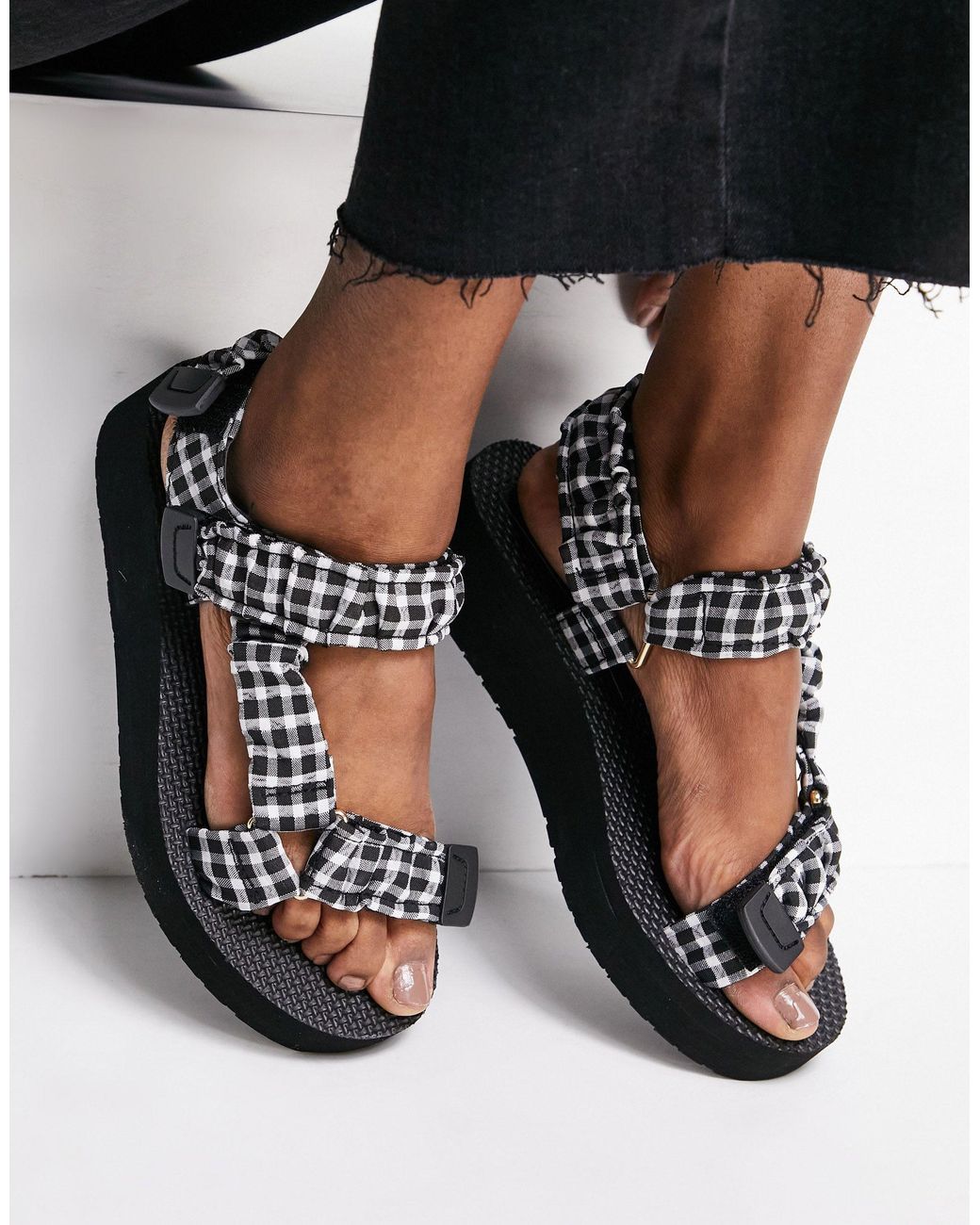 Checkerboard sandals two strap sale