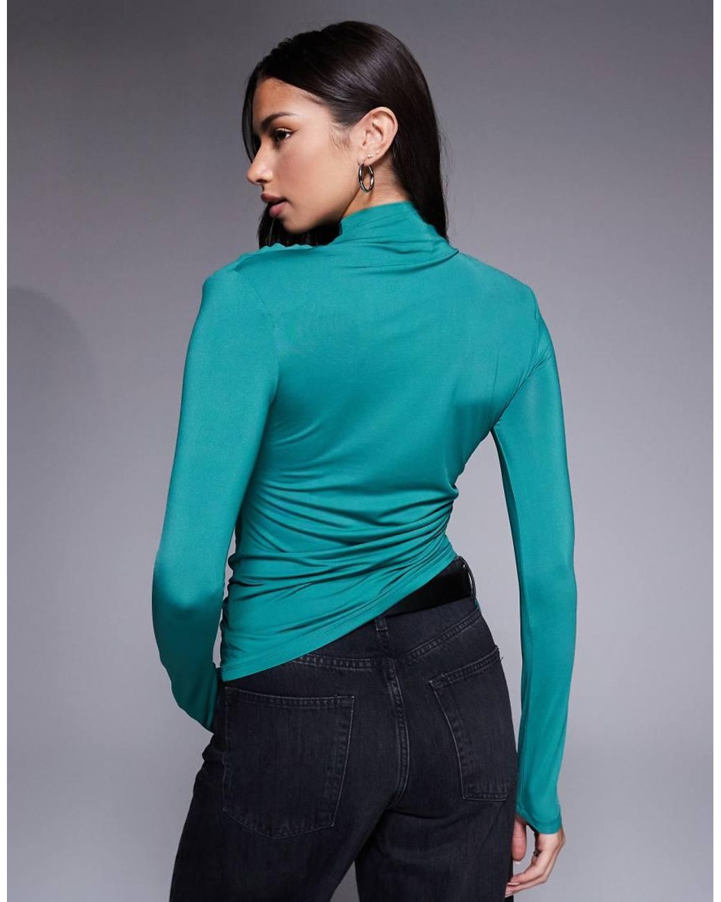 ASOS Blue Modest Adjustable Long Sleeve Top With Shoulder Pads