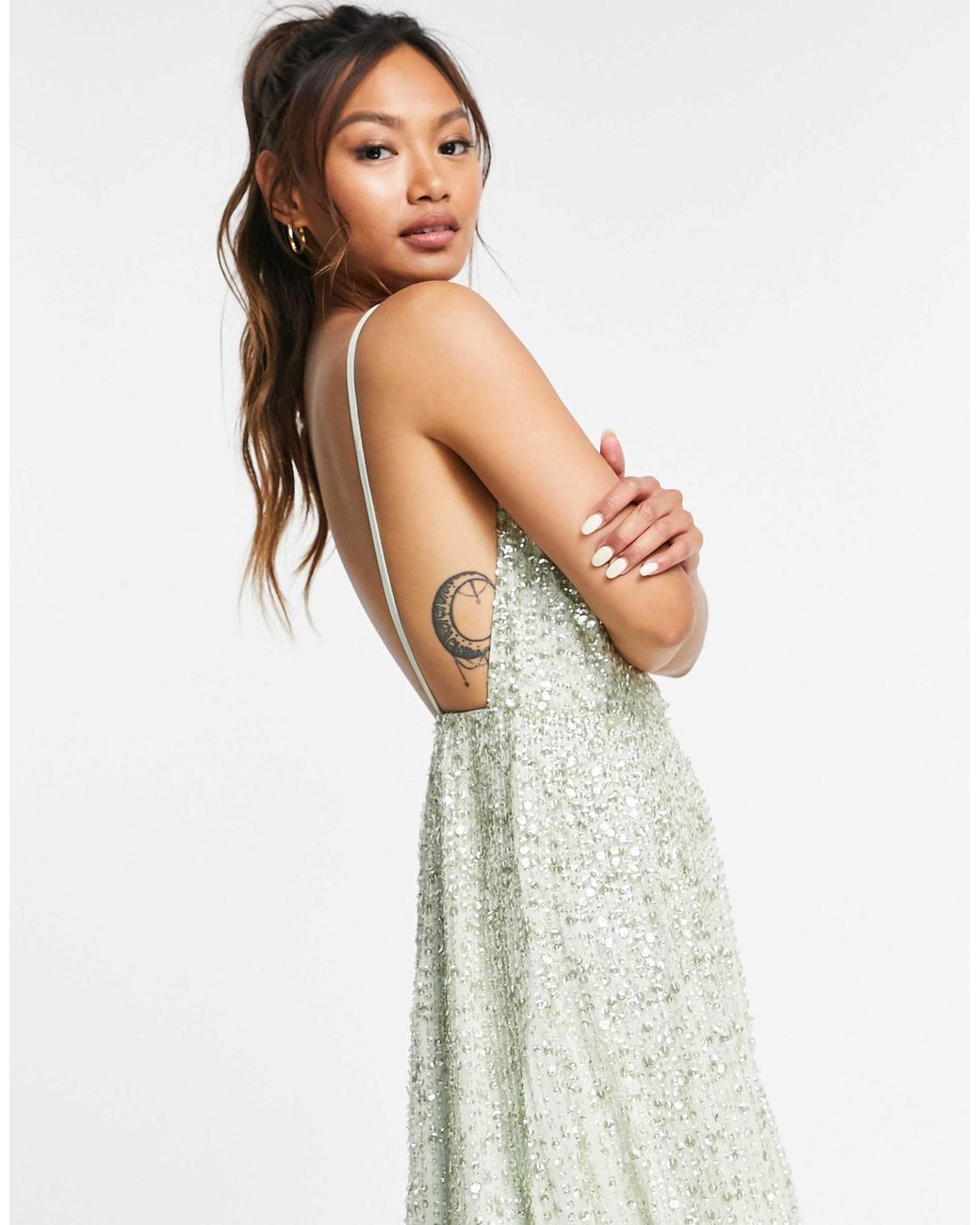 ASOS Embellished Cami Midi Dress in Green | Lyst