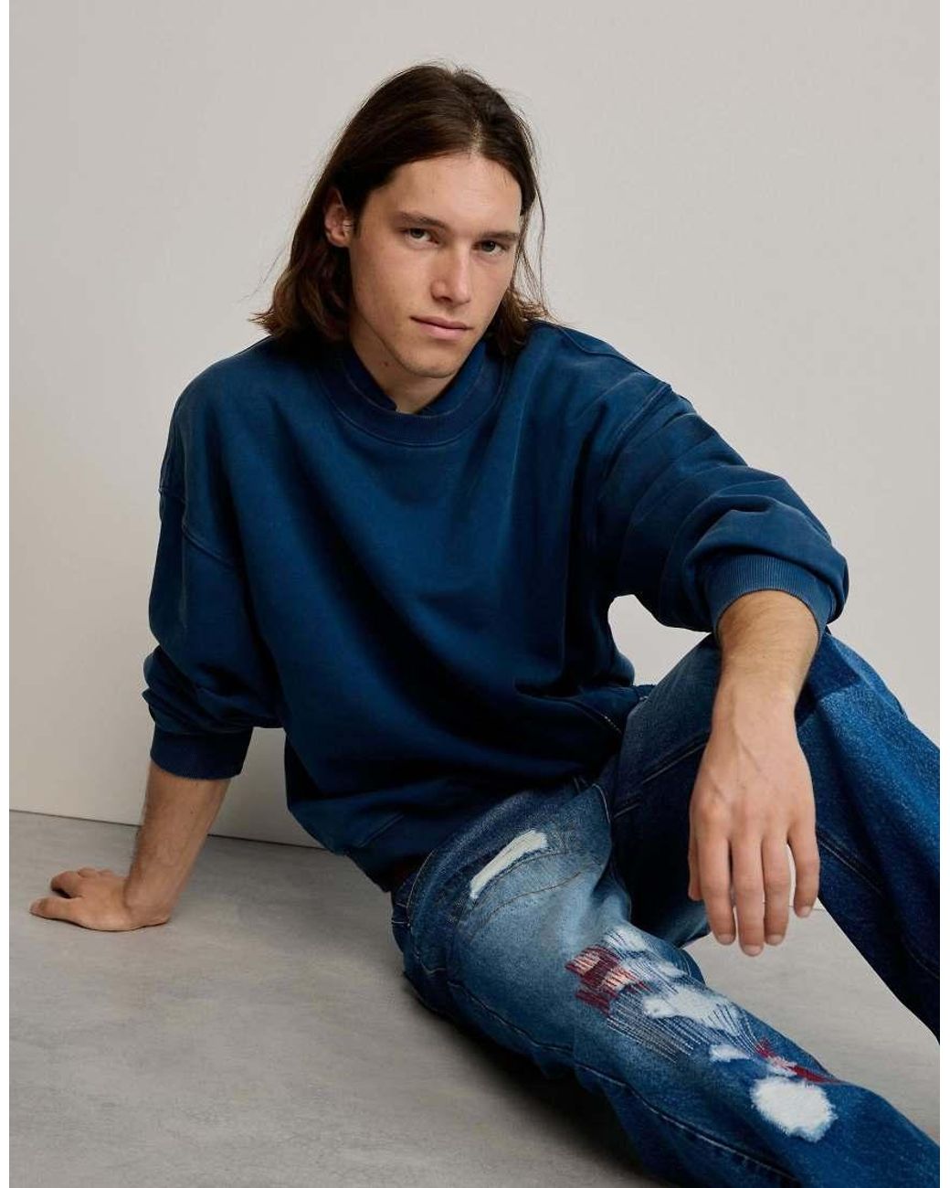 Desigual Blue Plain Sweatshirt Logo for men