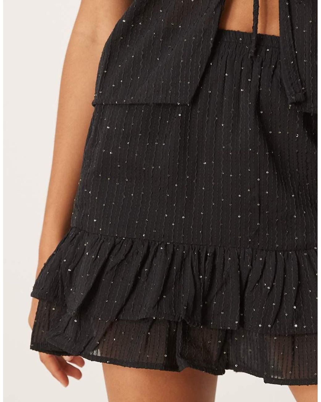 Pimkie Natural Sequin Detail Ruffle Hem Mini Skirt Co-ord