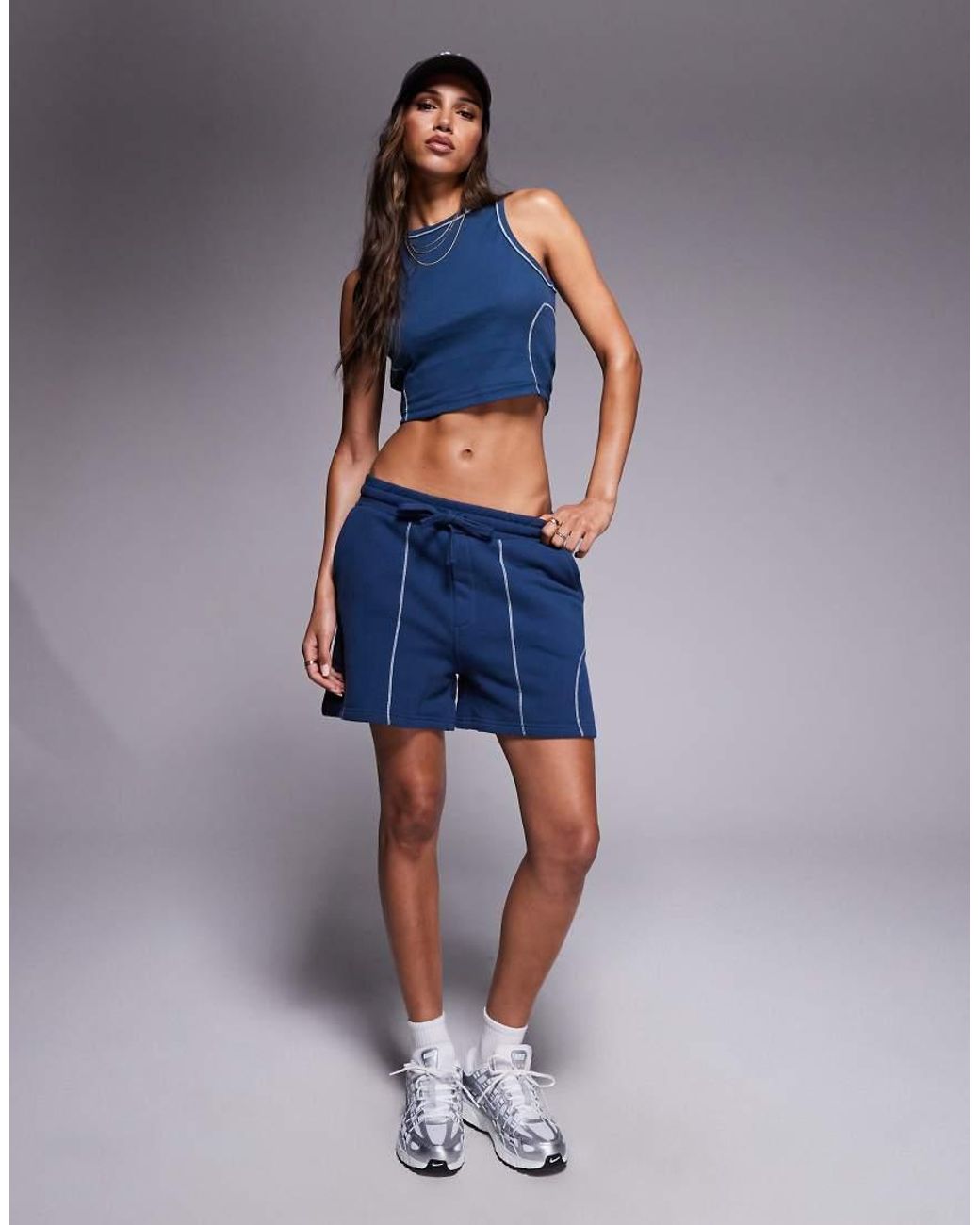 Good For Nothing Blue Stitch Detail Cropped Vest Top