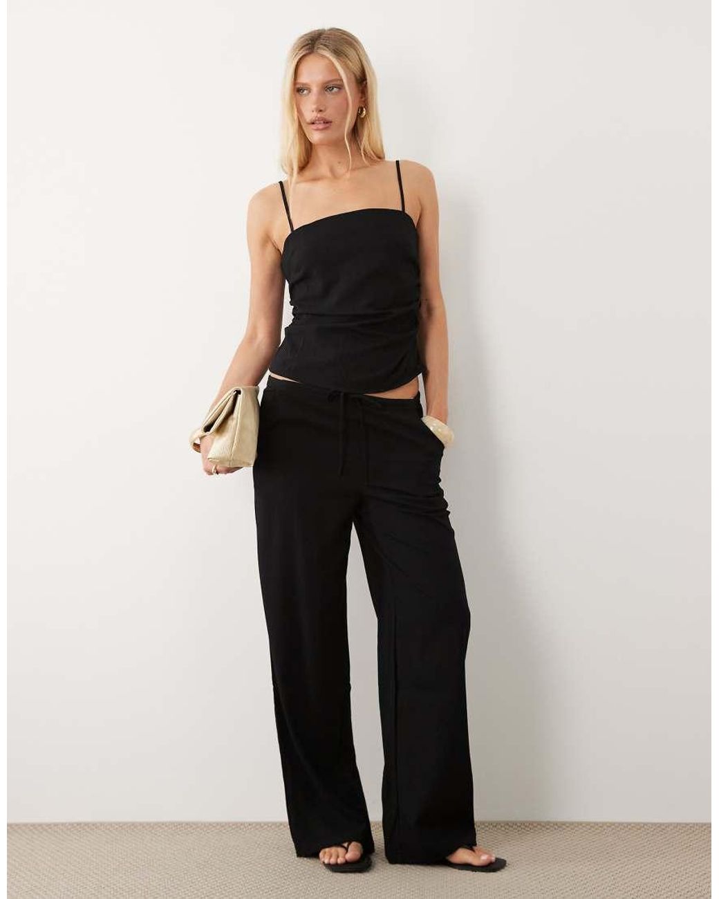Mango Black Riga Strappy Ruched Side Top