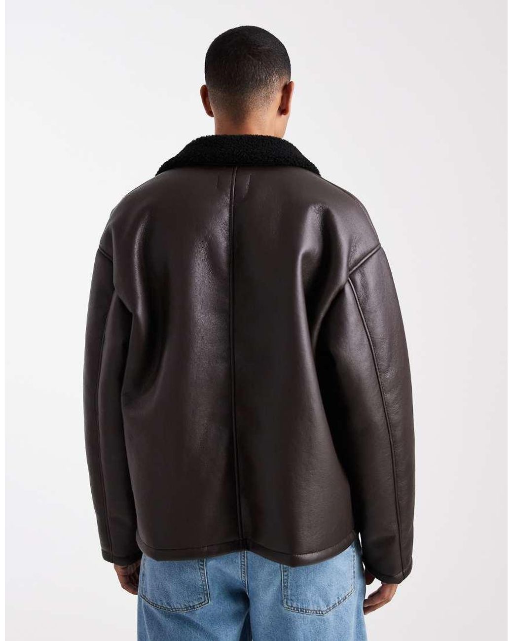 ASOS Black Aviator Jacket With Borg Collar for men