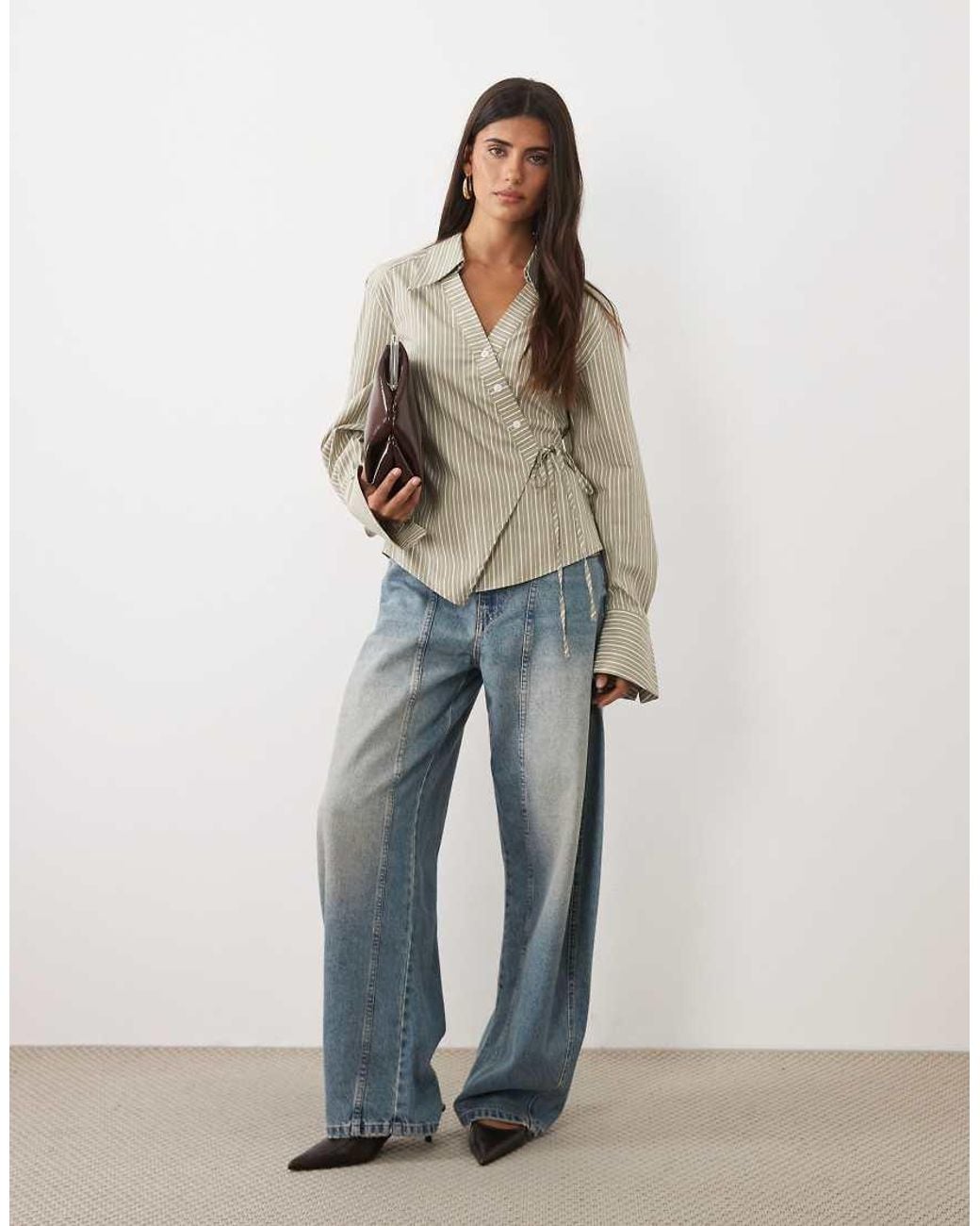 Gina Tricot Natural Asymmetric Cinched Waist Shirt