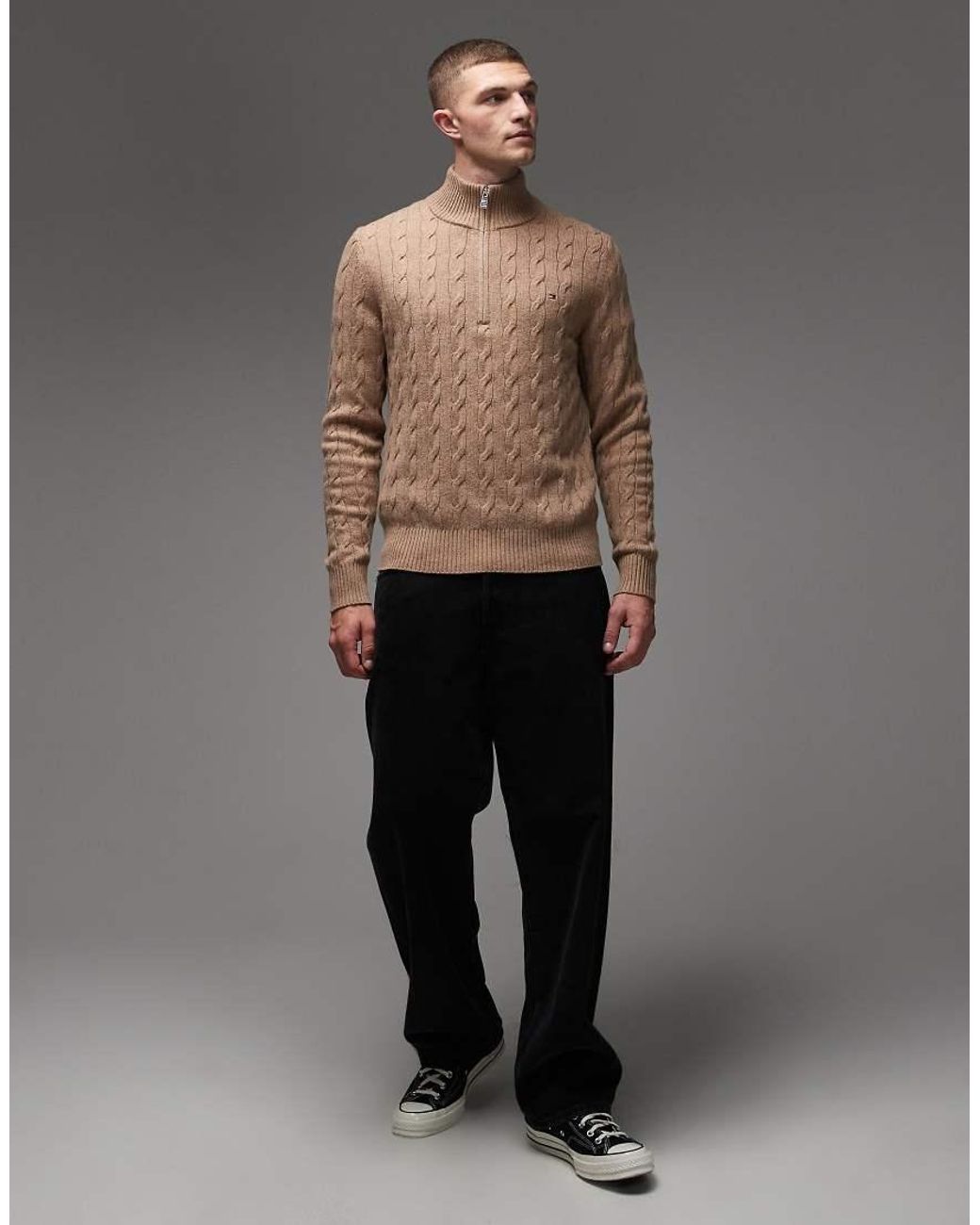Tommy Hilfiger Gray Lambswool Cable Knit Half Zip Jumper for men