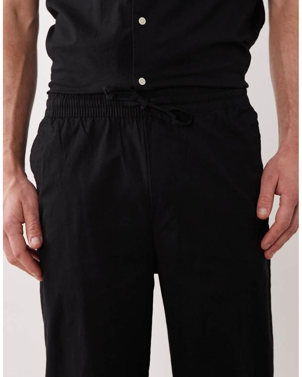 Only & Sons Black Linen Look Loose Fit Pants for men