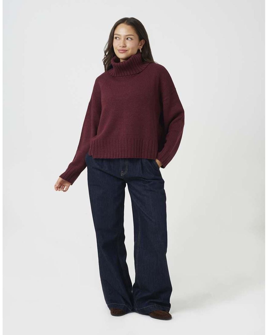 Brave Soul Red Loose Fit Roll Neck Knitted Jumper With Side Split