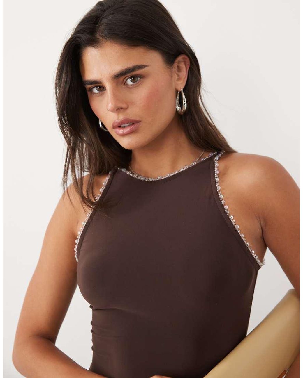 ASOS Brown Racer Maxi Dress With Trim Detail