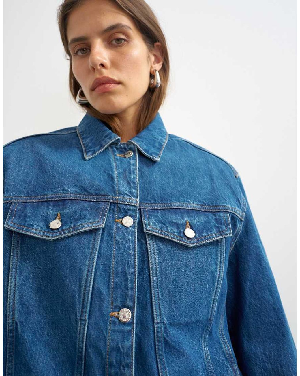 TOPSHOP Blue Denim Jacket With Strong Shoulder