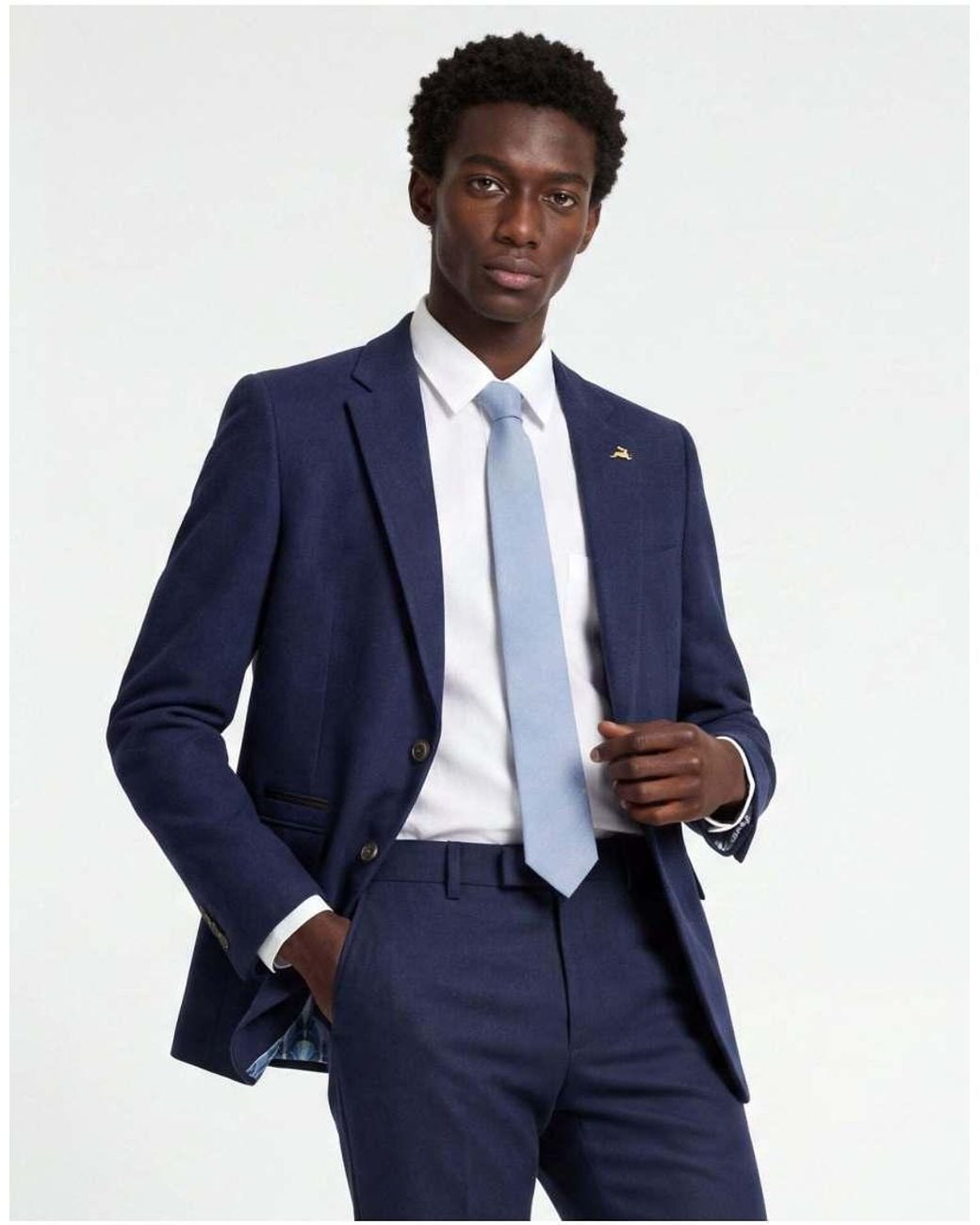 Harry Brown Blue Eton Wool Tweed Suit Jacket for men