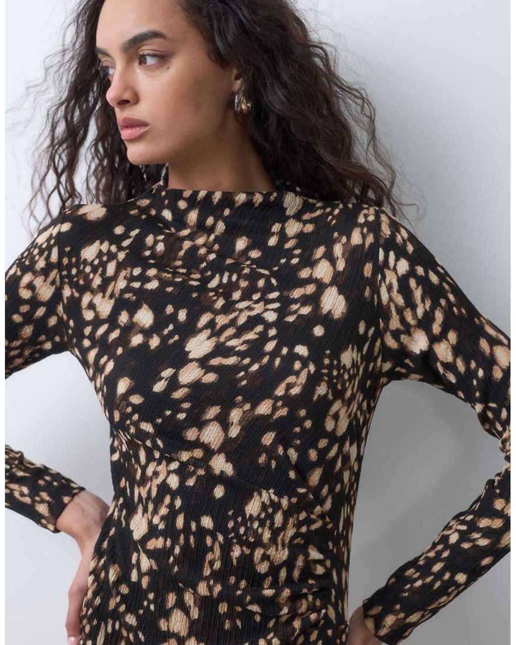 New Look Brown Crinkle Ruche Side Mini Dress