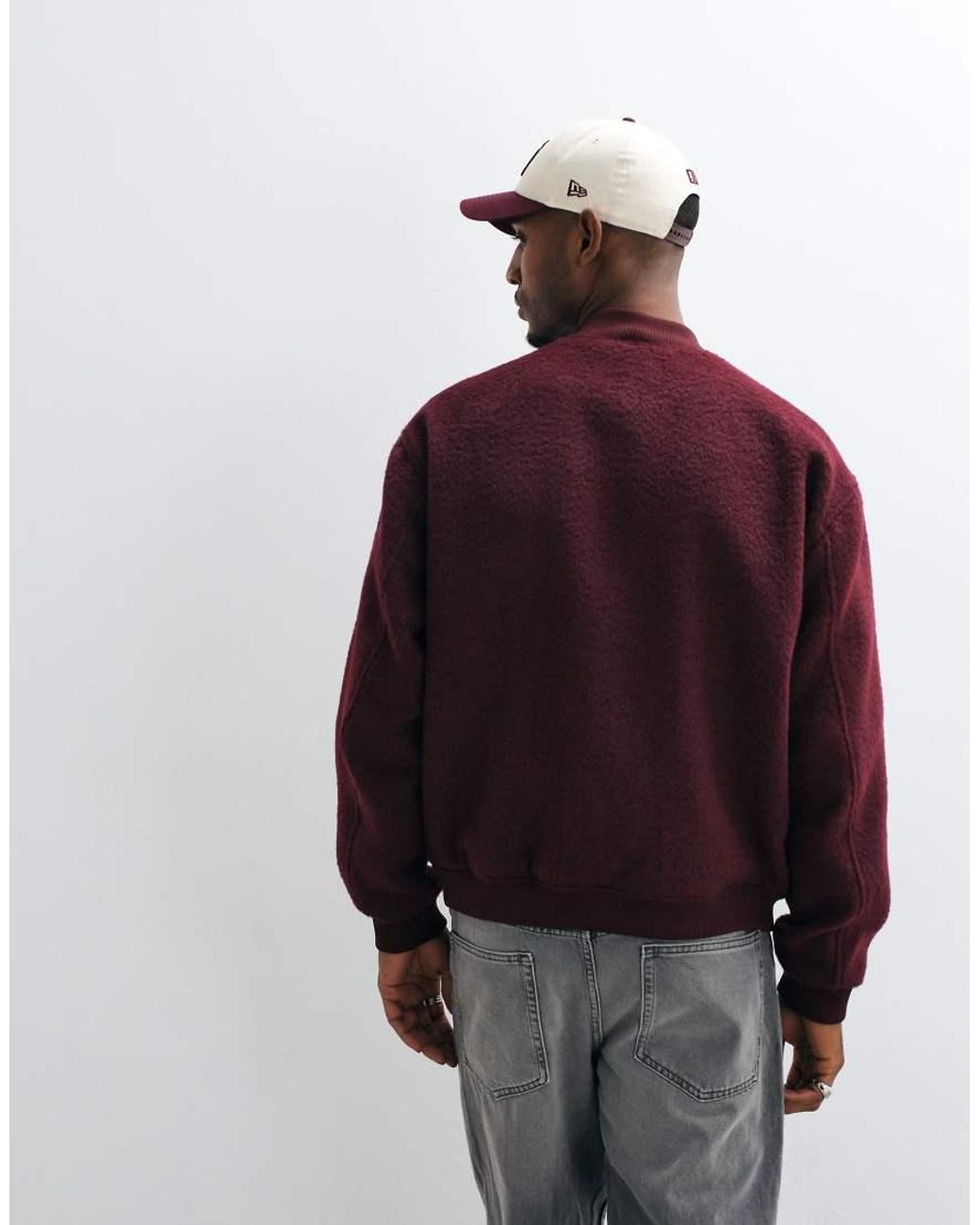 ASOS Red Oversized Wool Look Bomber for men