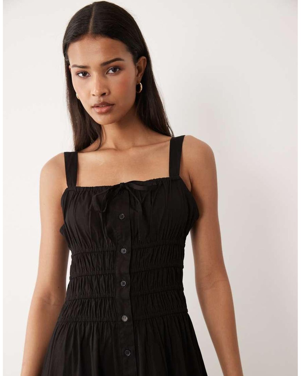 Wednesday's Girl Black Milkmaid Button Detail Dress