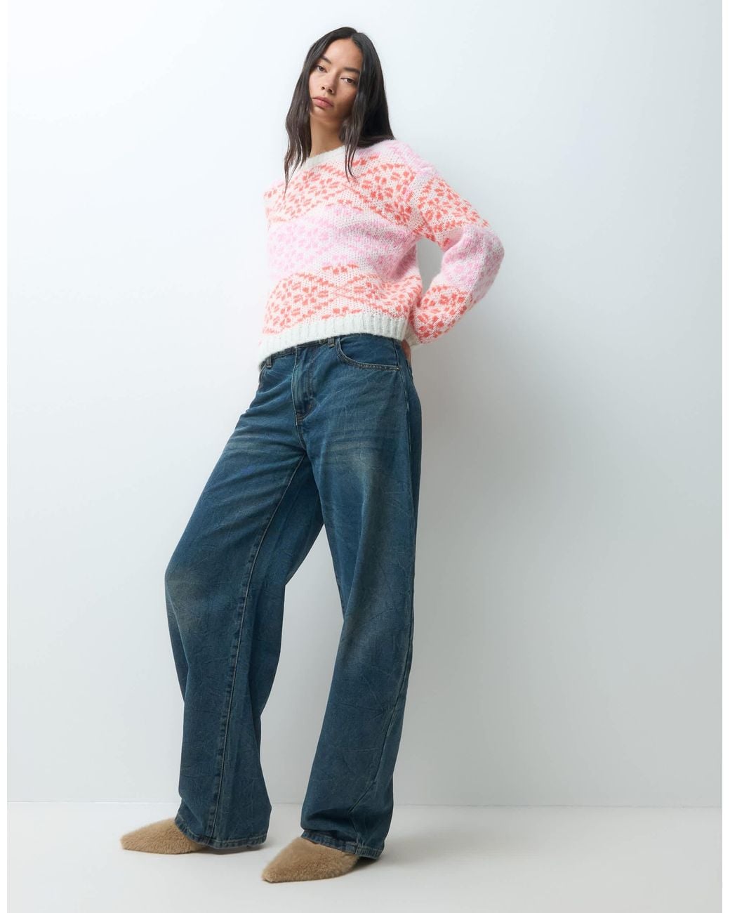 ONLY Pink Argyle Knitted Jumper