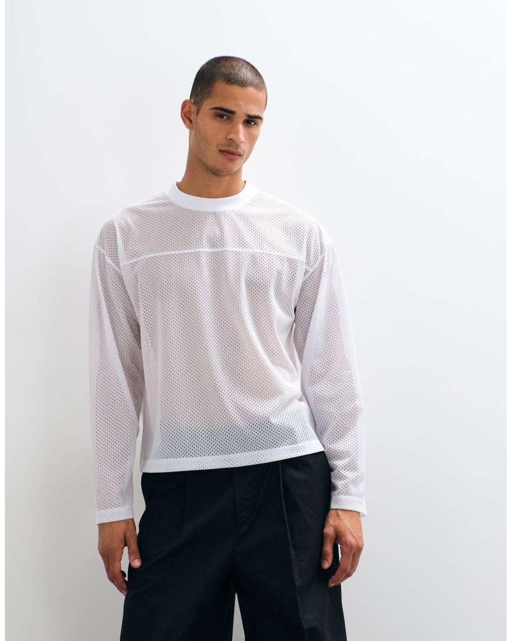 ASOS White Boxy Oversized Mesh Long Sleeve Top for men