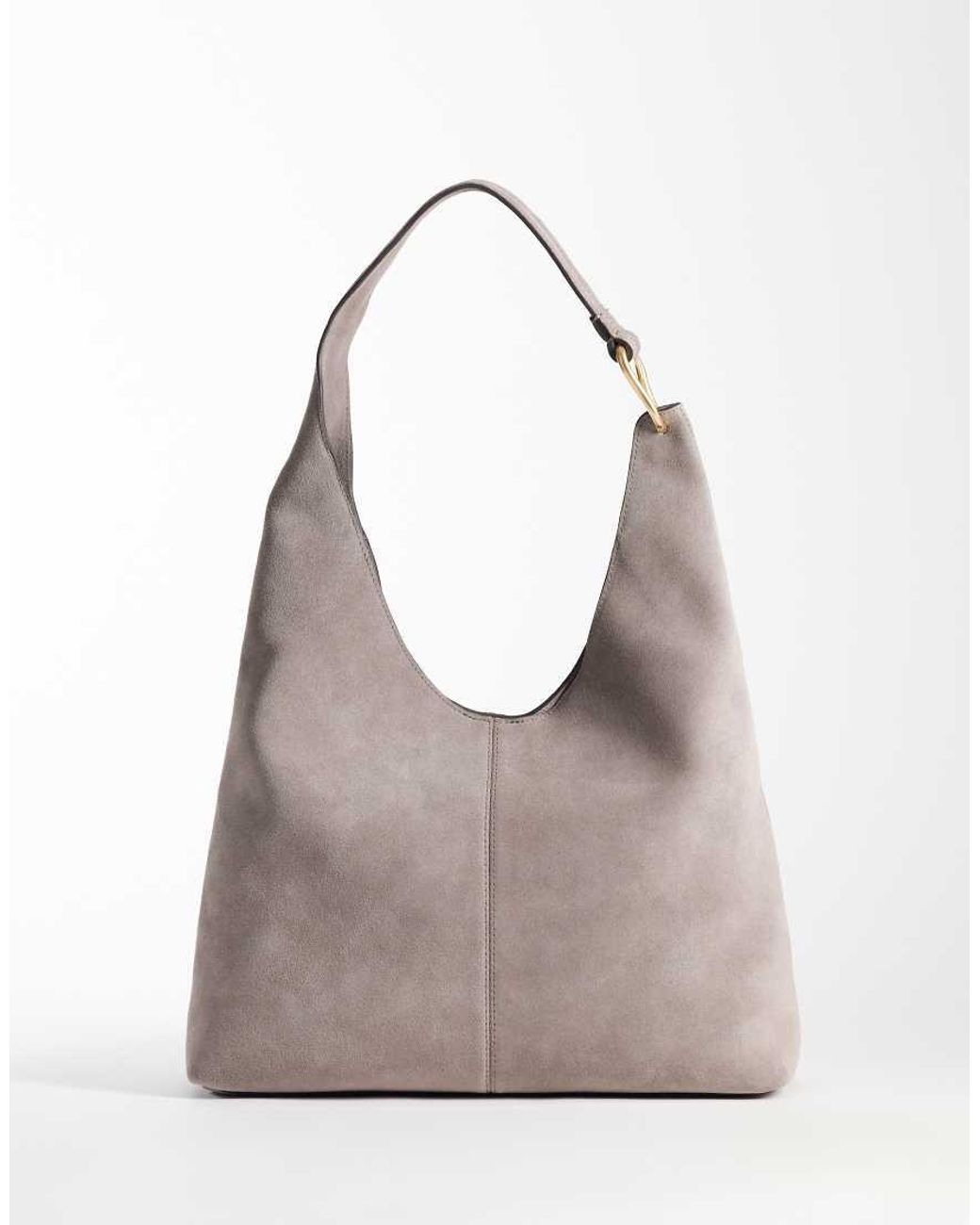 Calvin Klein Gray Suede Large Shoulder Bag With Gold Hardware Detail