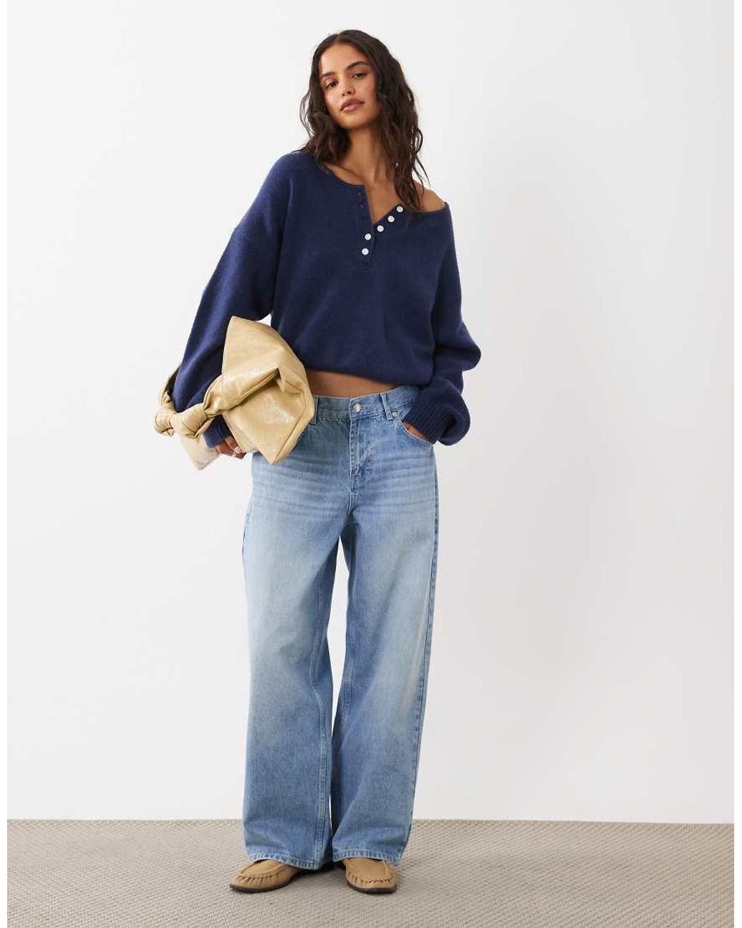Abercrombie & Fitch Blue Knitted Henley Jumper
