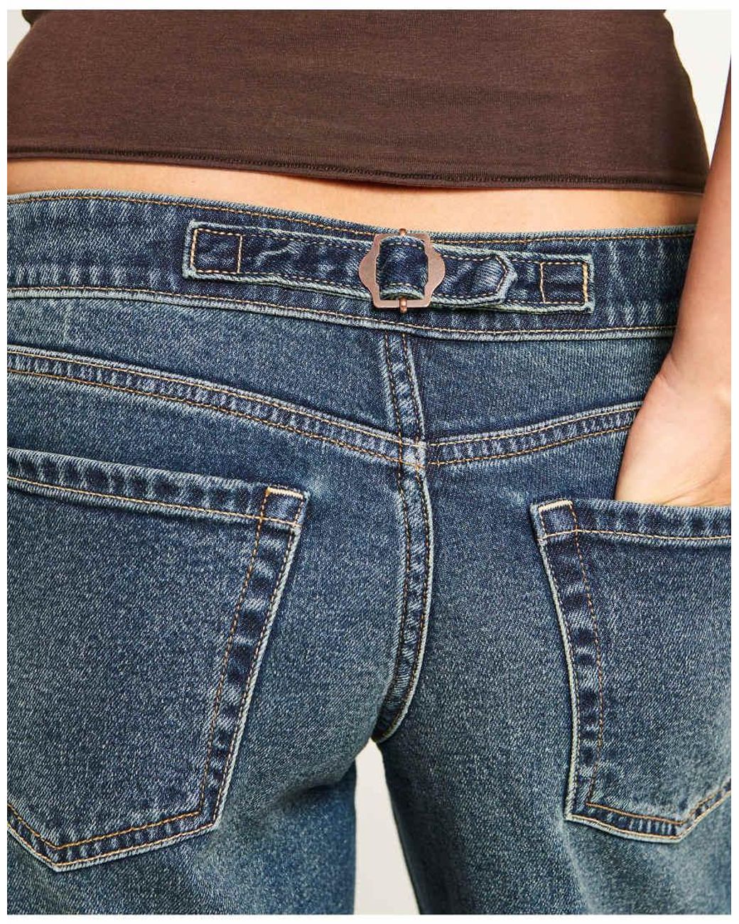 Hollister Blue Andi Adjustable Waist Ultra Low-Rise Dark Wash Super Baggy Jeans