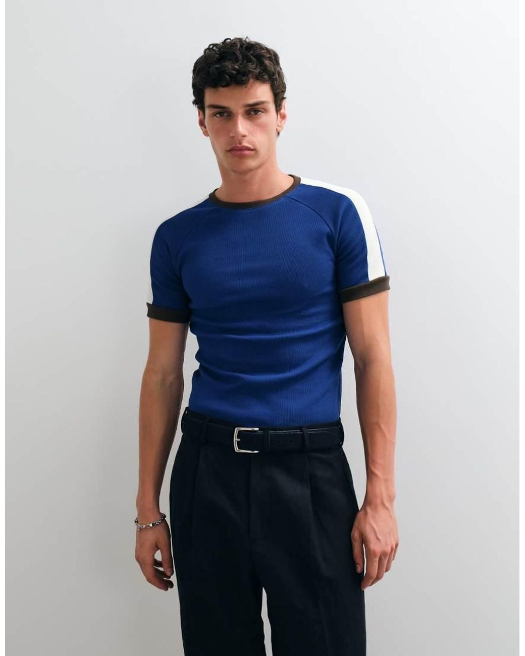 ASOS Blue Muscle Fit Raglan Ringer T-Shirt for men