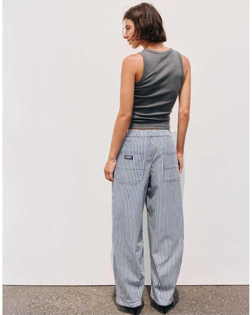 Pull&Bear Gray Straight-leg Striped Trousers