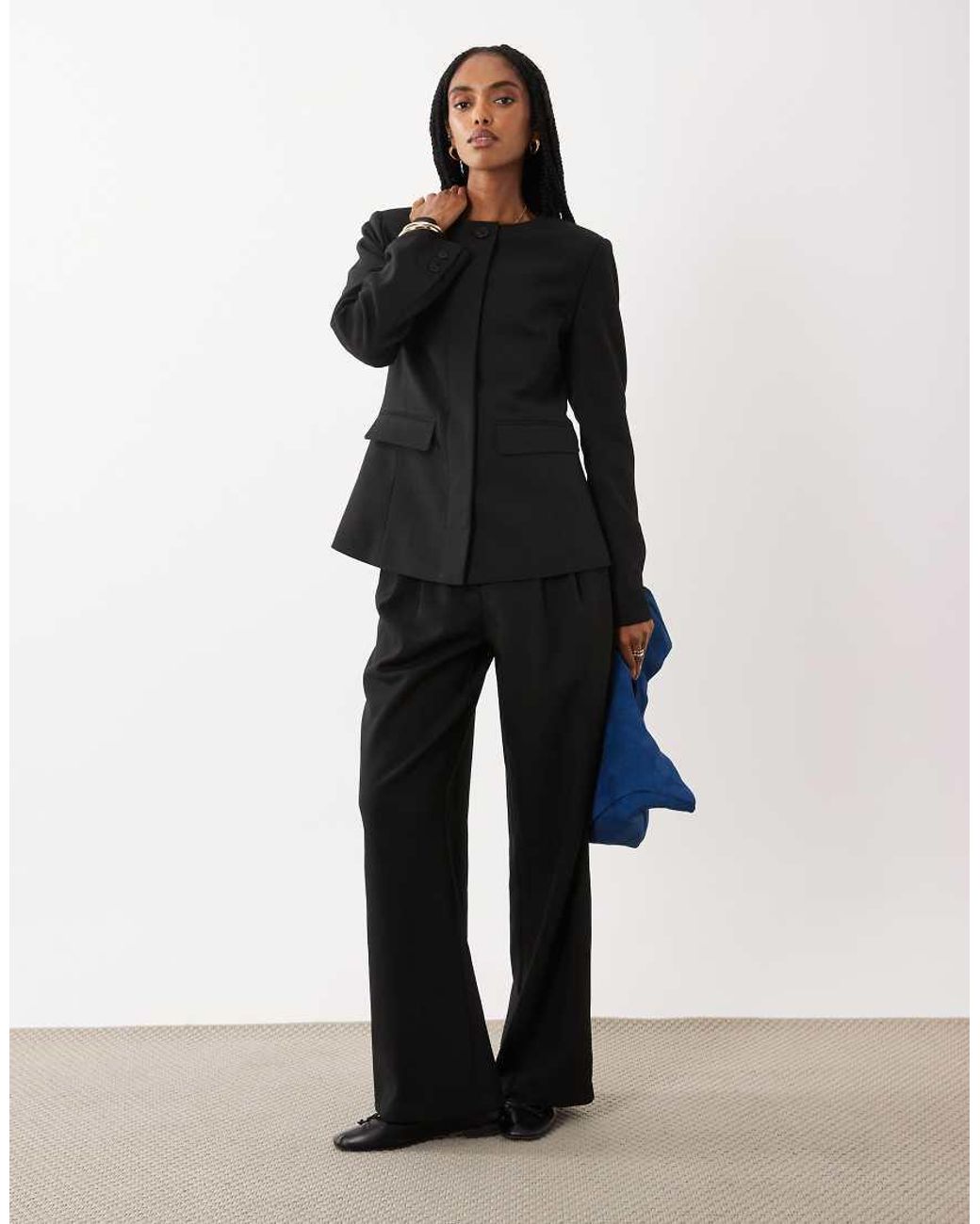 4th & Reckless Blue Structured Collarless Fluted Sleeve Blazer