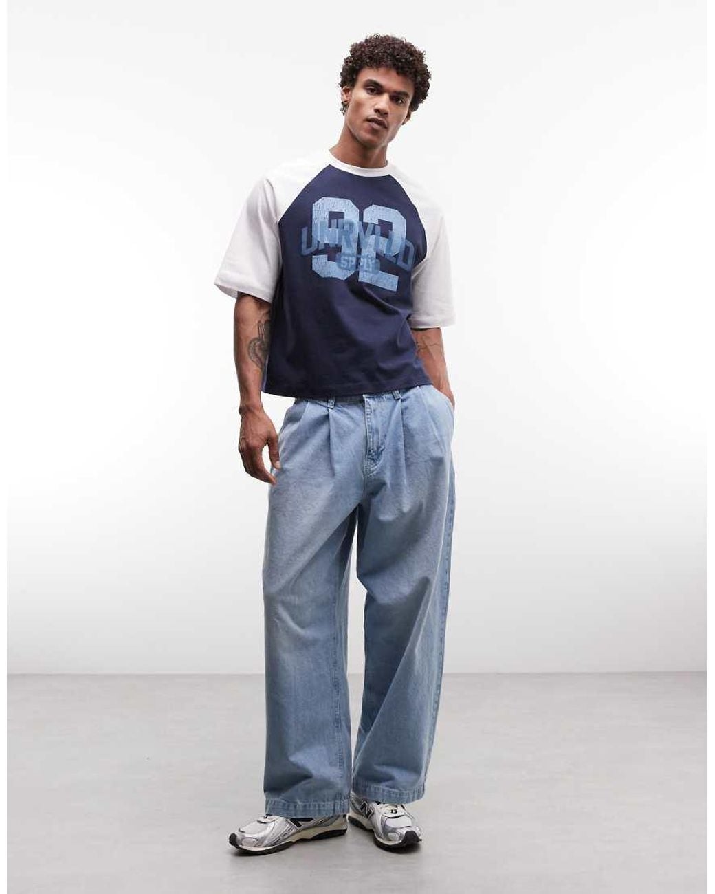 ASOS Blue Boxy Oversized T-shirt With 92 Graphic for men