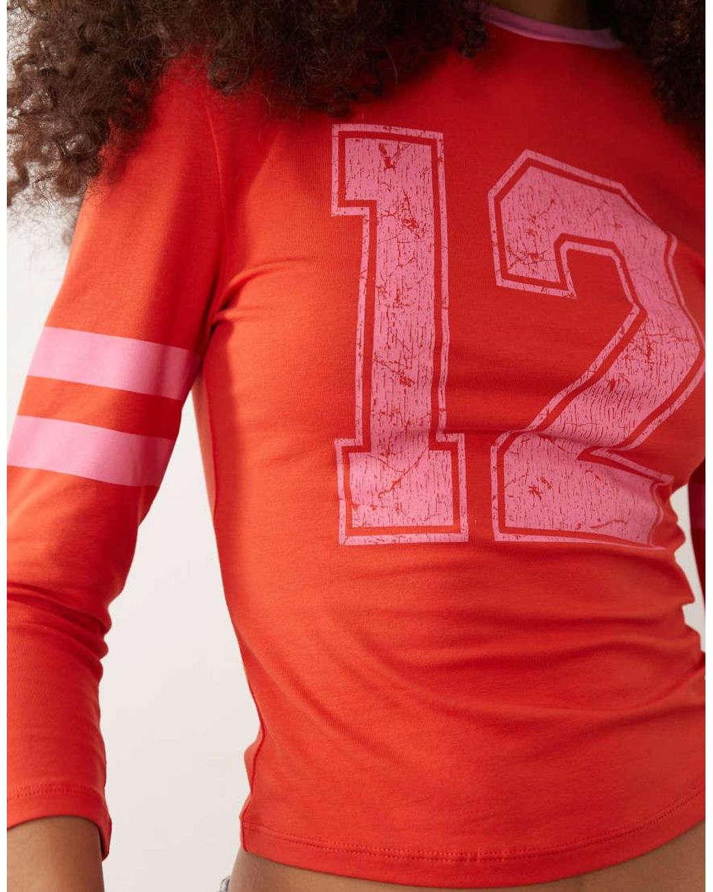 ASOS Red 3/4 Sleeve Baby Tee With Varsity Graphic