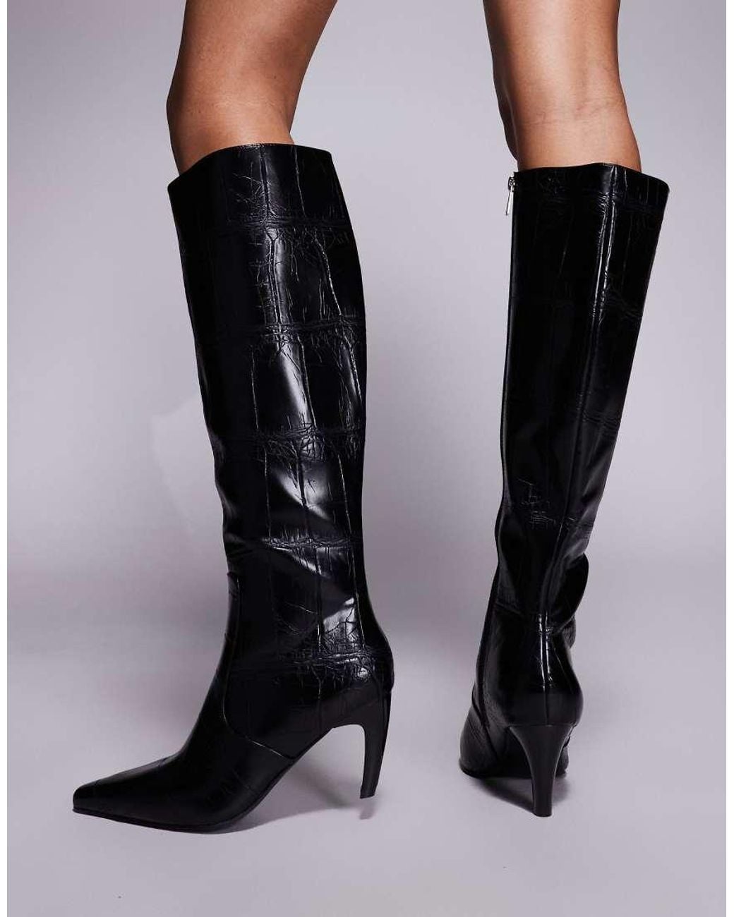 SIMMI Gray Simmi Lapis Heeled Knee Boots
