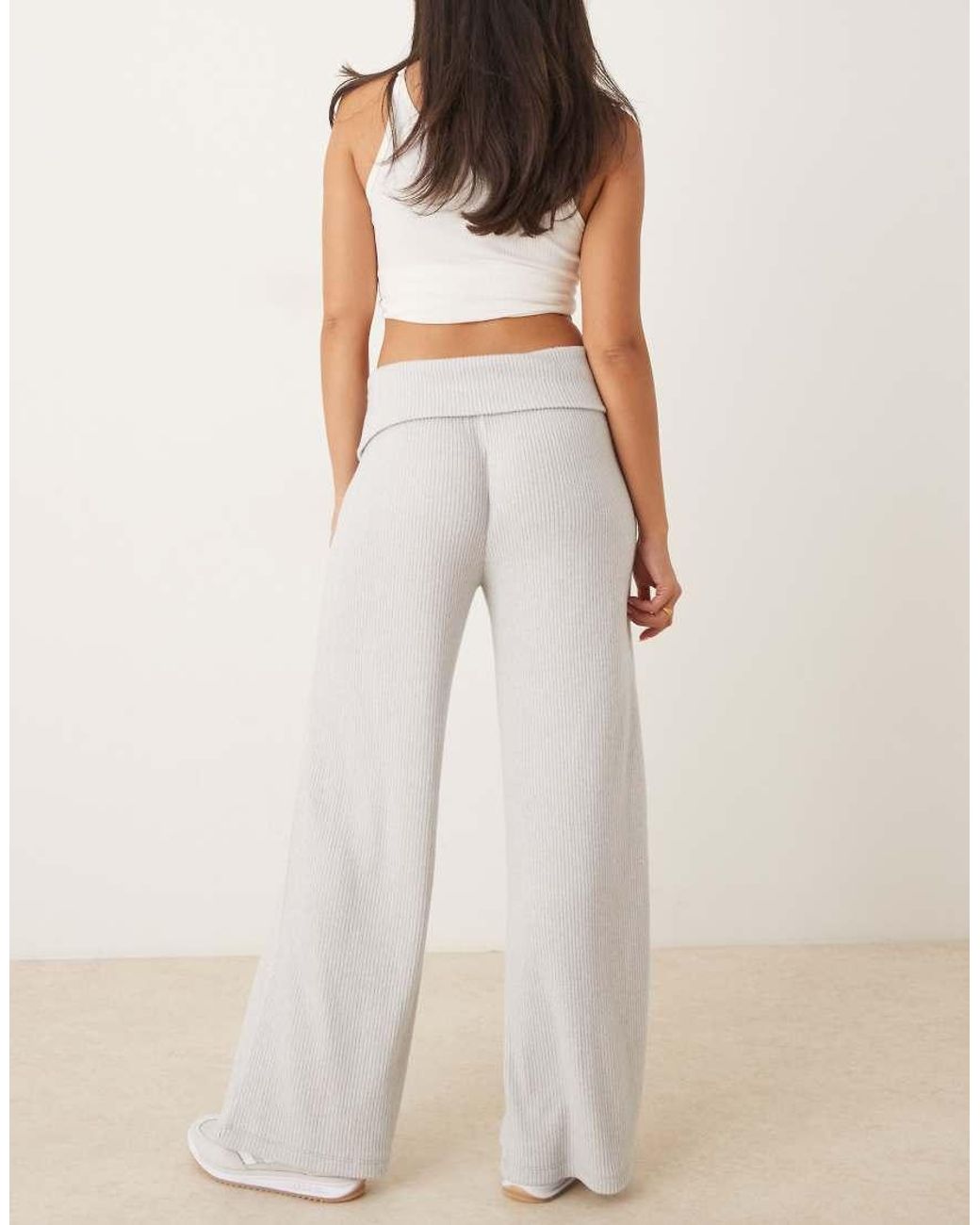 ASOS Natural Brushed Rib Trouser With Fold Over Detail