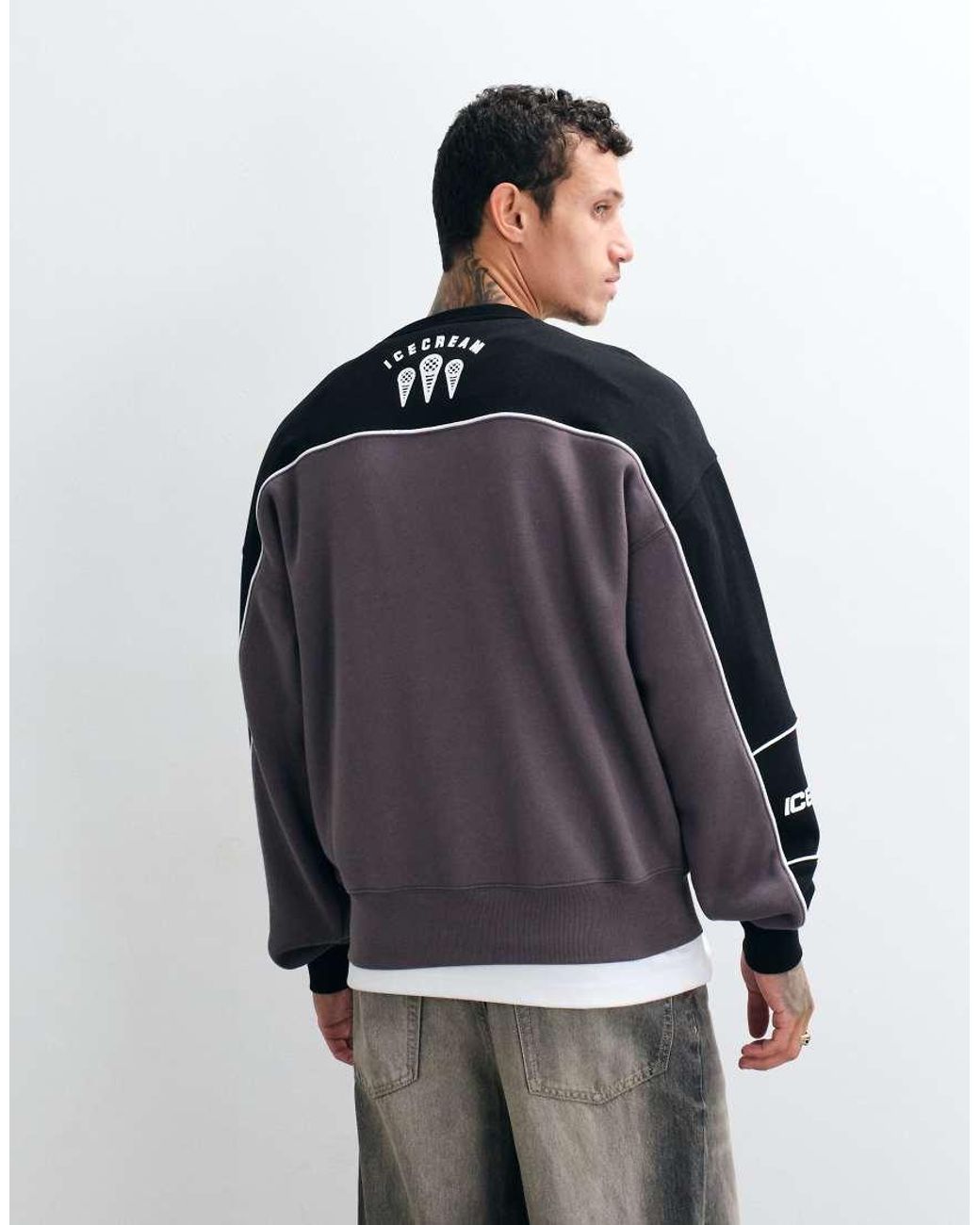 ICECREAM Blue Panelled Logo Sports Sweatshirt for men