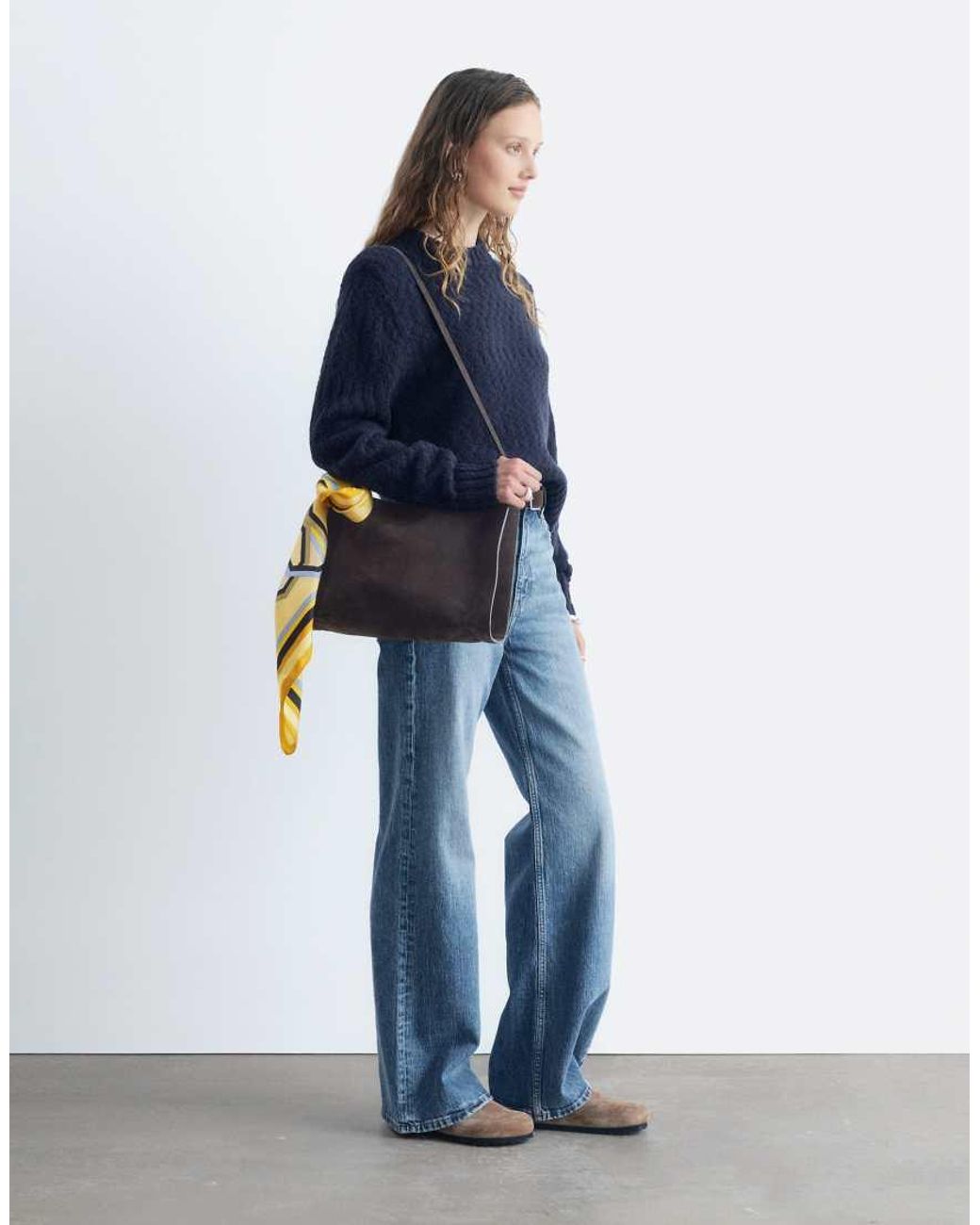 & Other Stories Blue Wool Blend Boucle Jumper With Shoulder Pads