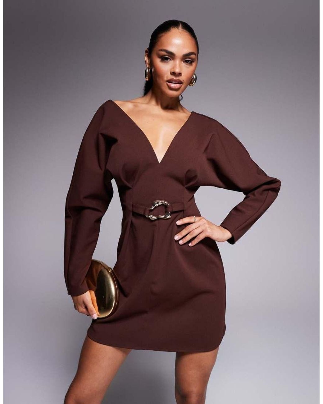 ASOS Brown Cocoon Sleeve Mini Dress With Hardware
