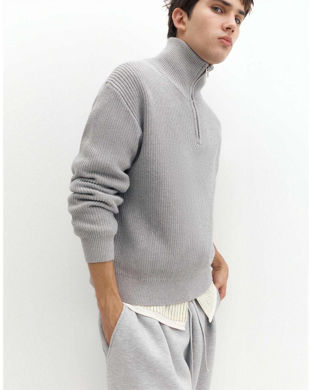 Pull&Bear Pullover mit halbem reißverschluss in Gray für Herren