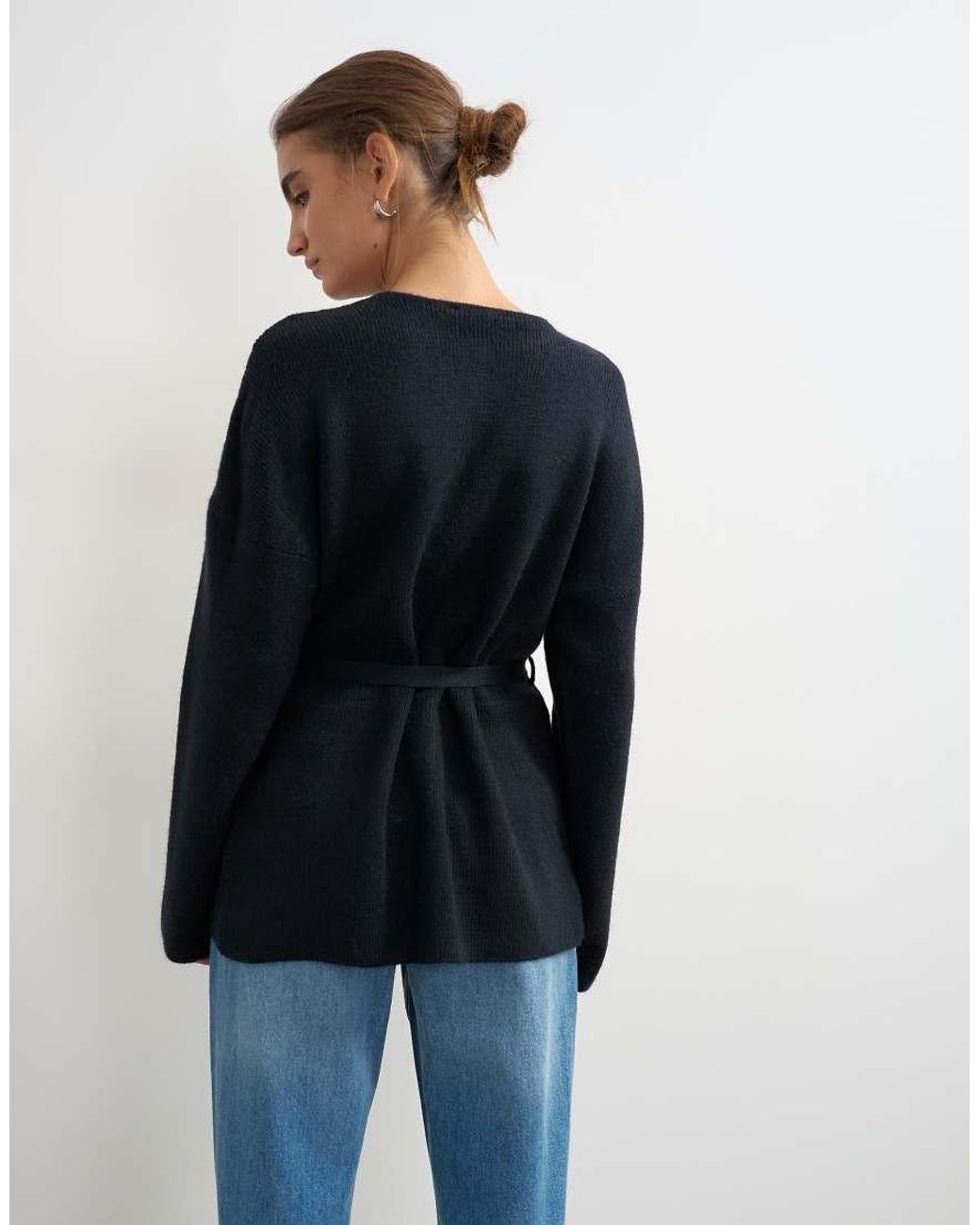 TOPSHOP Blue Knitted Tie Back All Needle Cardigan