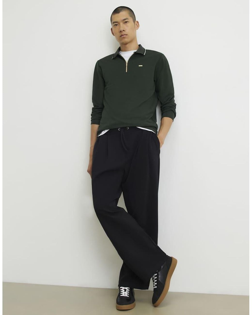 River Island Green Slim Fit Tipped Polo Shirt for men