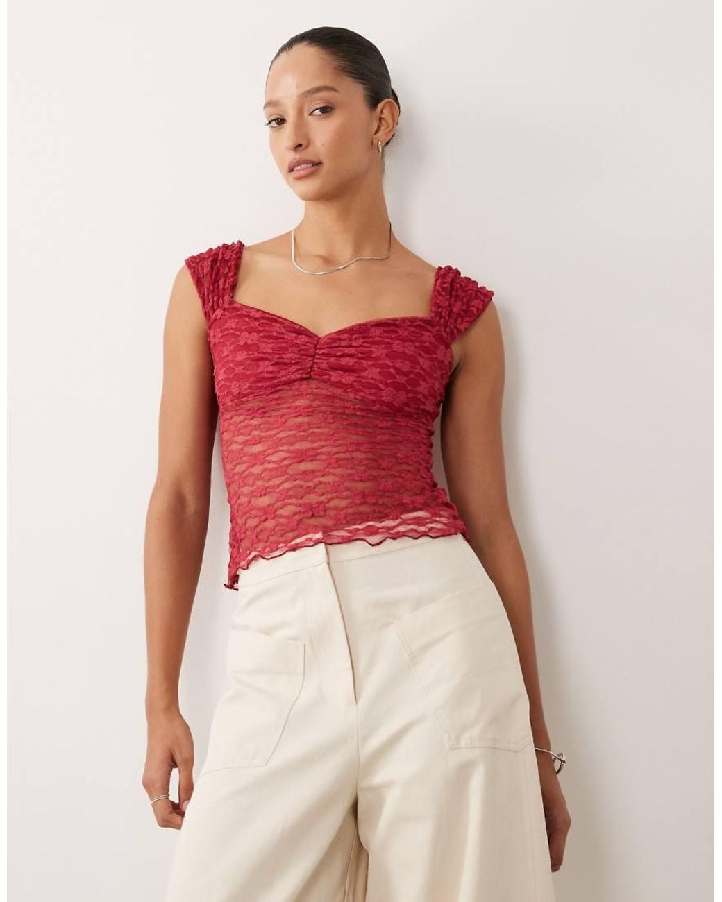 Miss Selfridge Red Lace Top